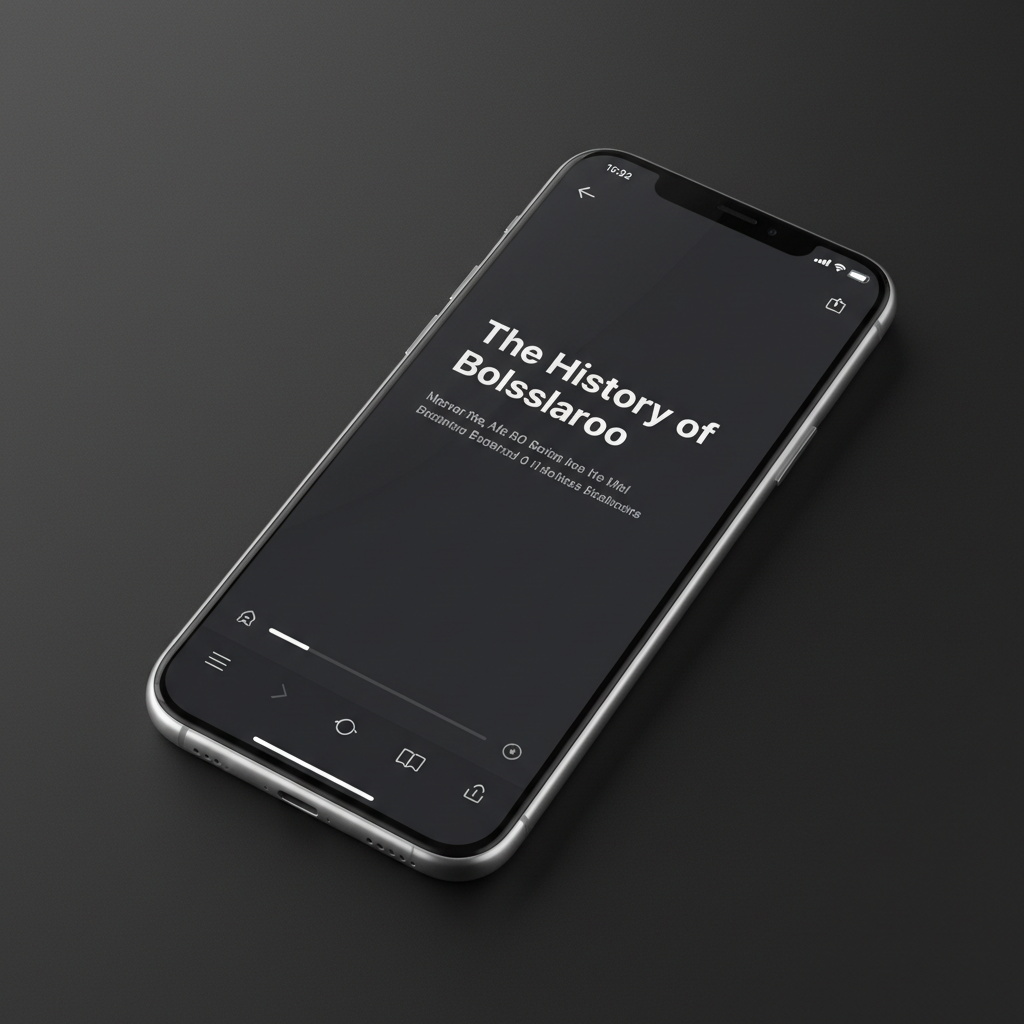 Smartphone exibindo o e-book A História de Bolsonaro em tela escura com interface de leitura digital