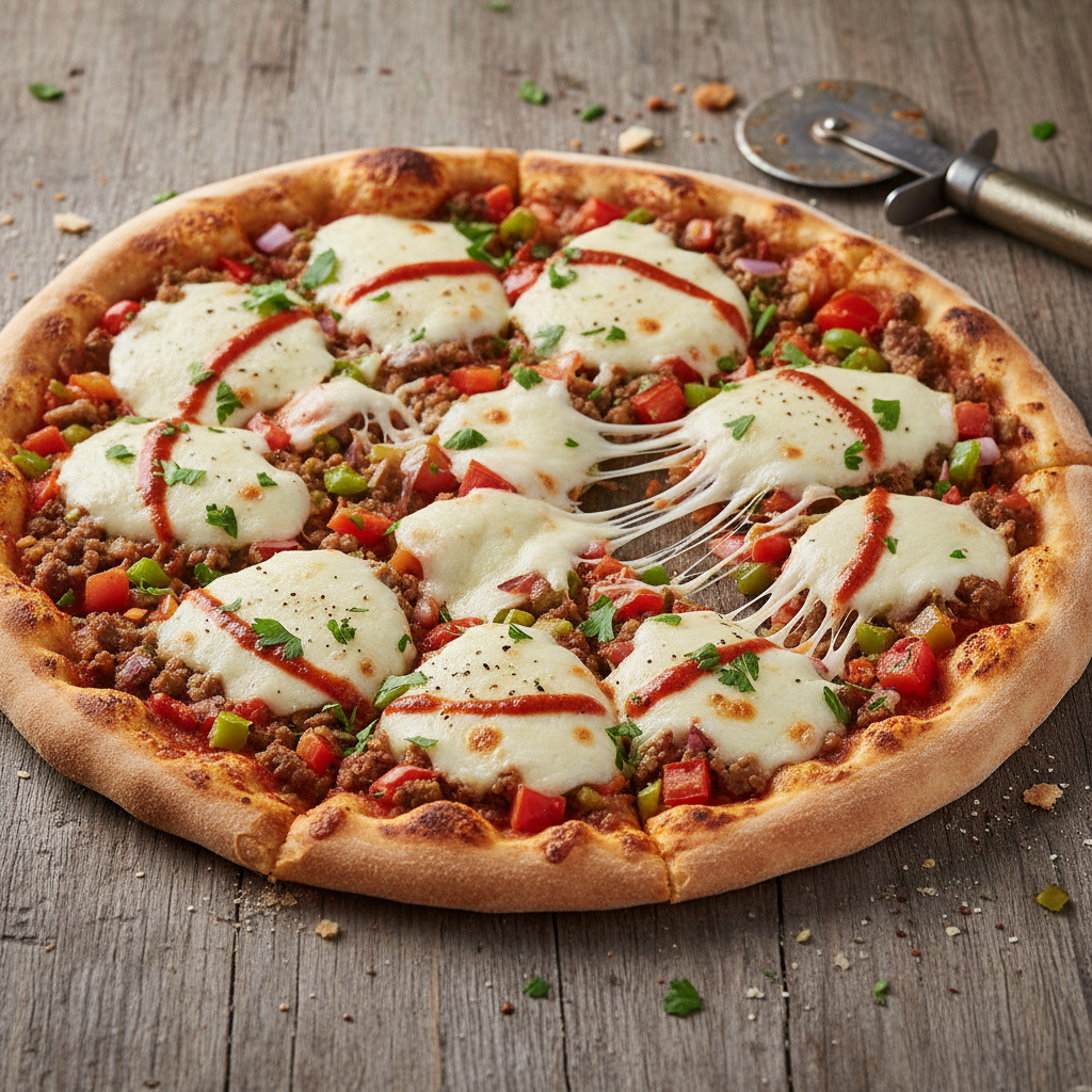 Lahmacun pizza füzyonu, mozzarella peynirli modern versiyon