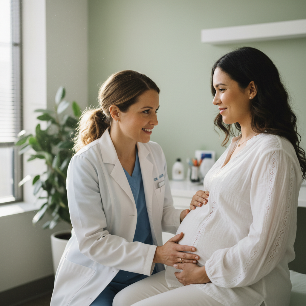 Alex Morgan, Prenatal Specialist, warm smile in a softly lit wellness studio