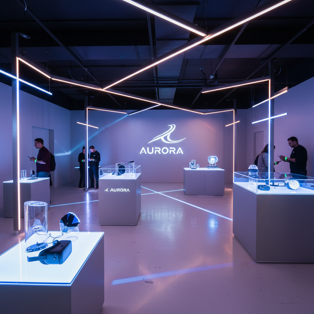 Brand activation event with modern lighting and product displays