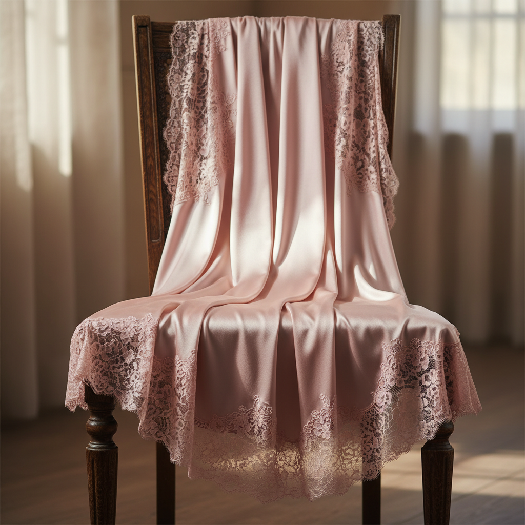 Flowing dusty rose nightgown draped on hanger, feminine and elegant, soft diffused light