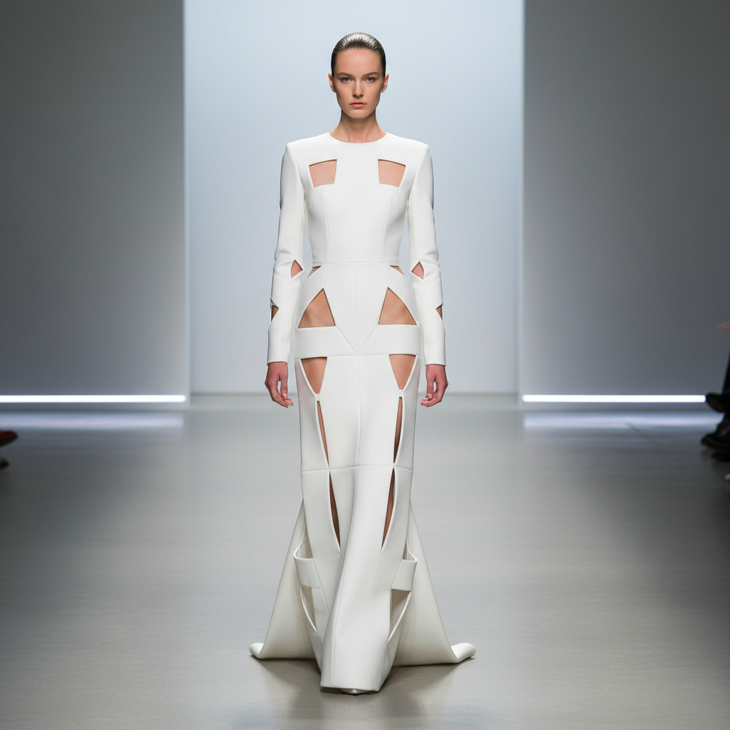 Architectural shift dress in black — avant-garde designer wear with bold geometric structure