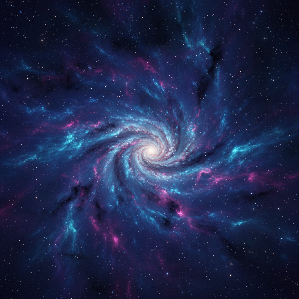 Space galaxy with stars and cosmic dust in dark blue tones