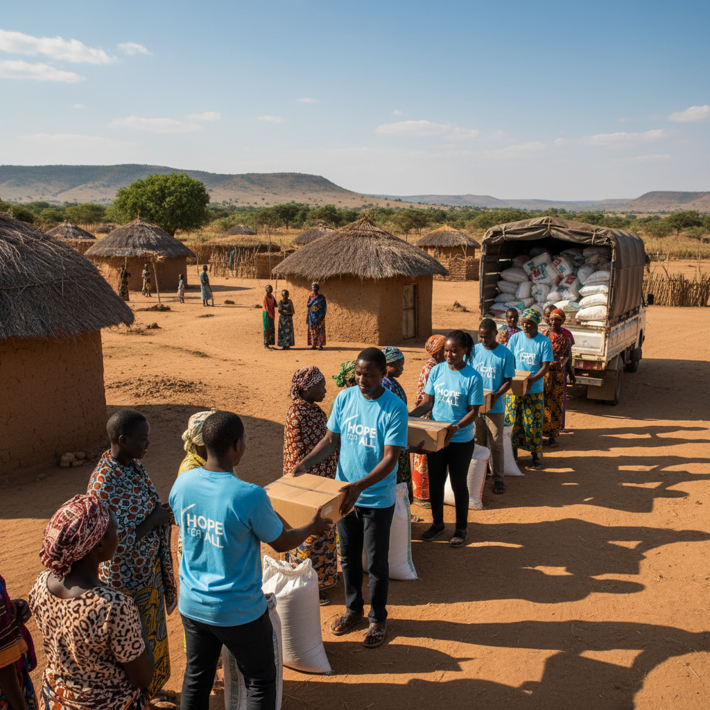 JJHF medical team in branded polo shirts treating patients at a mobile clinic in rural Malawi