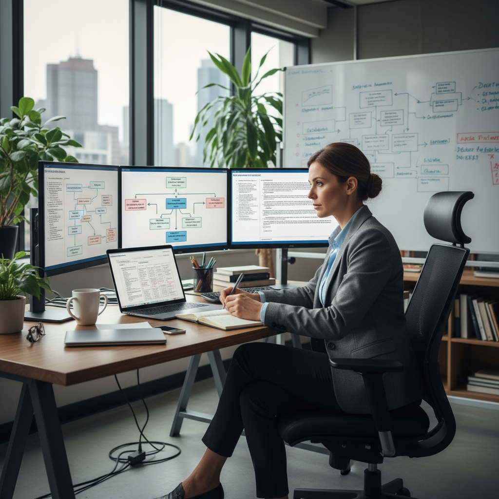 Security architect designing information security management system framework and policy documentation