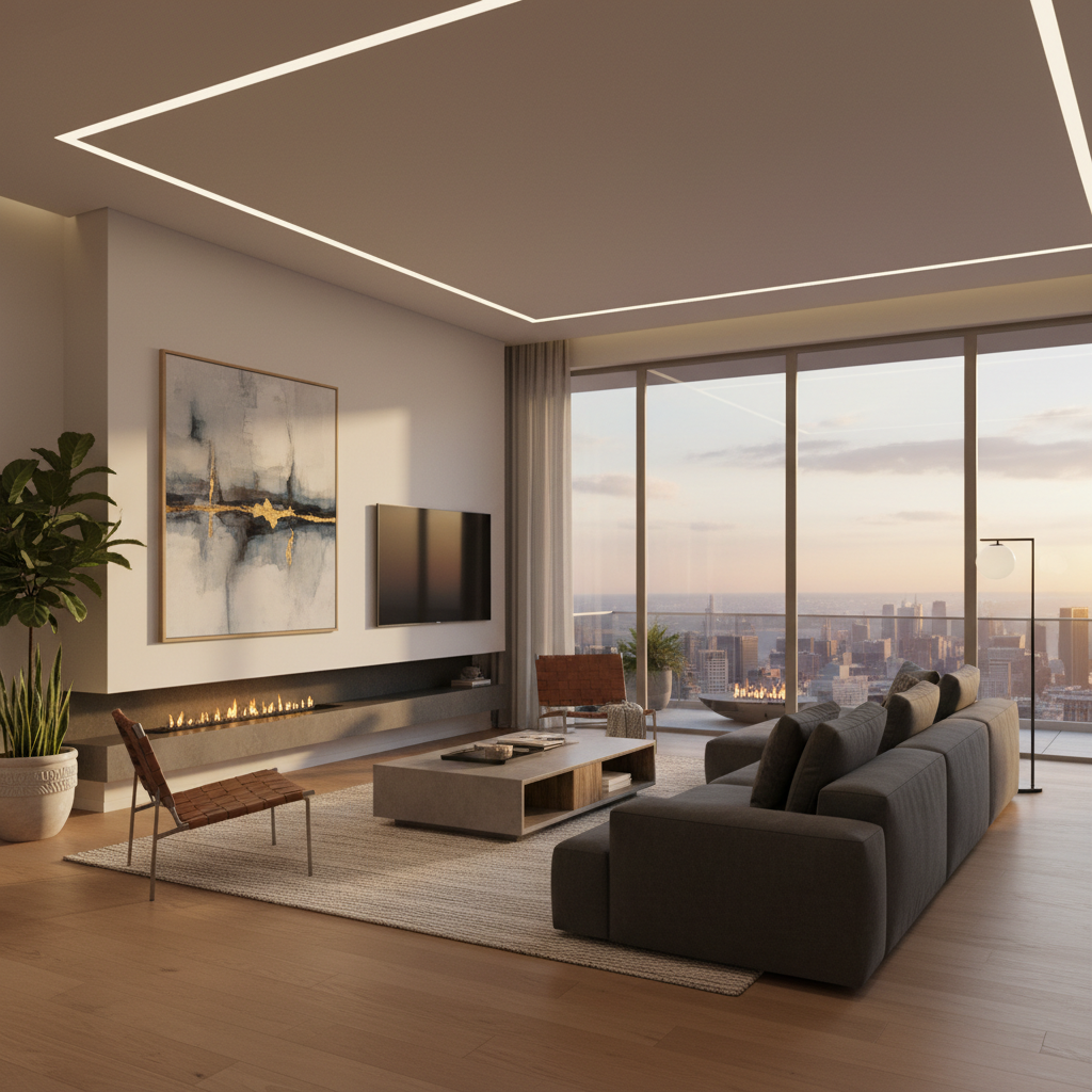 3D architectural visualization showing modern home interior in photorealistic detail
