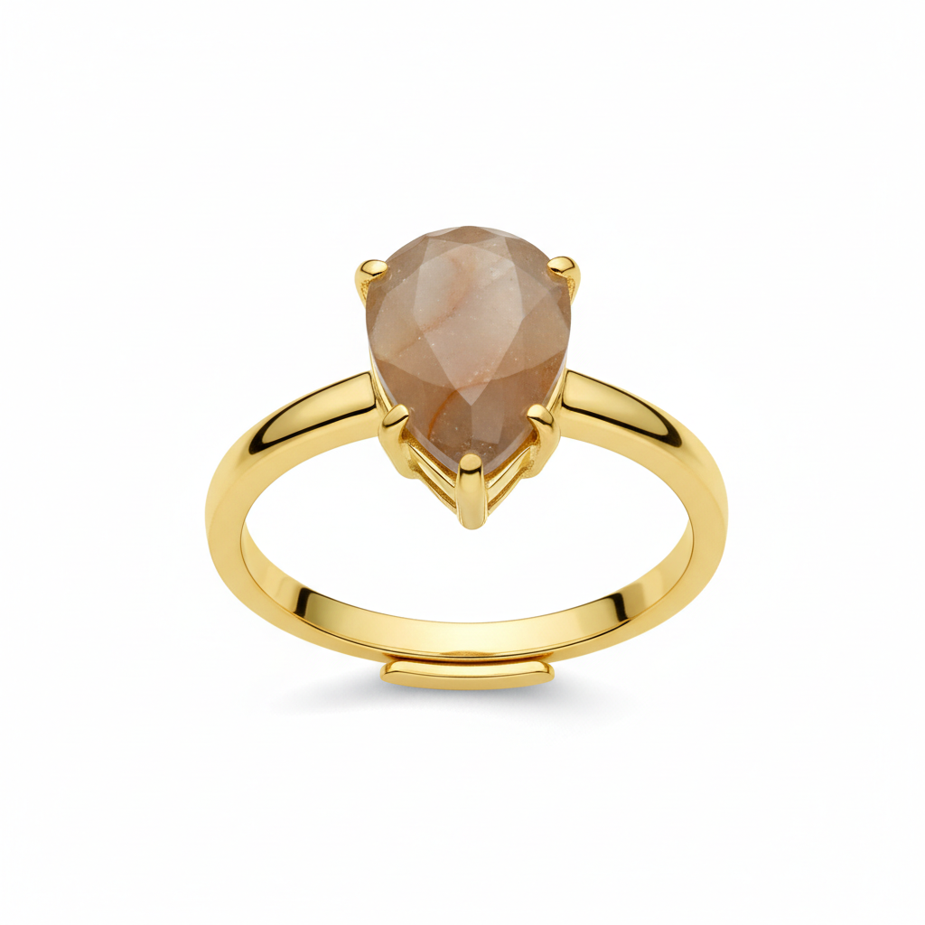 Anel solitário ajustável banhado a ouro com pedra natural colorida, joias artesanais femininas