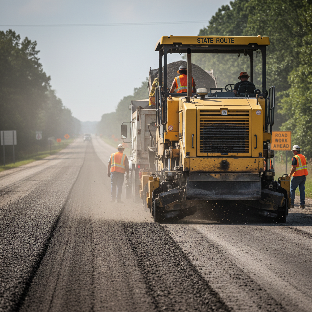 Highway milling machine removing old asphalt surface on state route
