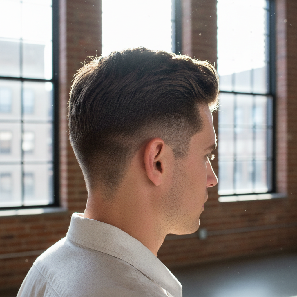 Man with a groomed tapered beard in studio light