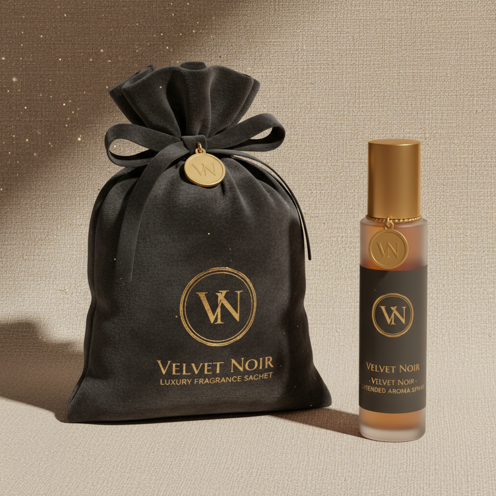 Sophisticated black perfume bottle with gold accents and orchid emblem