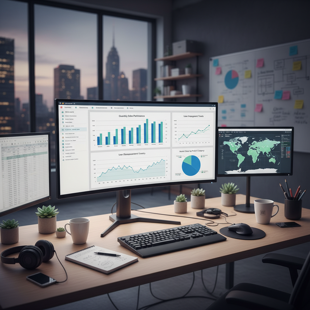 Consumer price index data charts on computer screen, bright analytical workspace