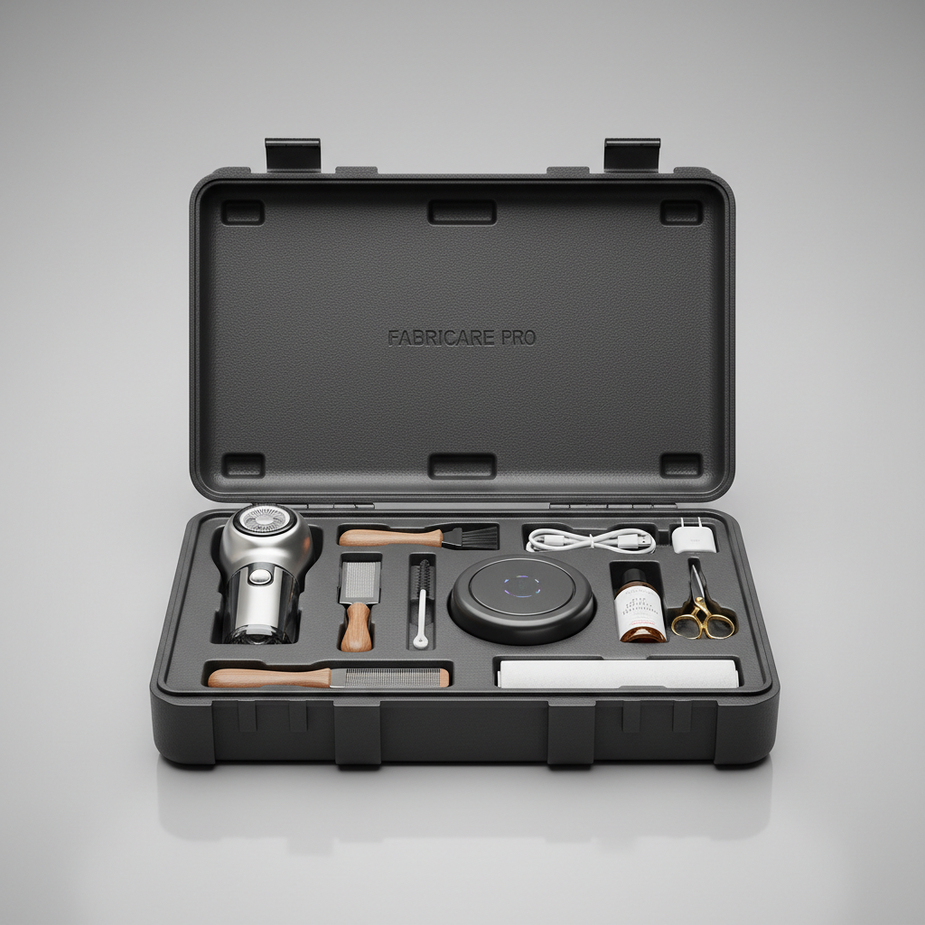 Premium garment care kit with cedar hangers and storage bag on clean white surface