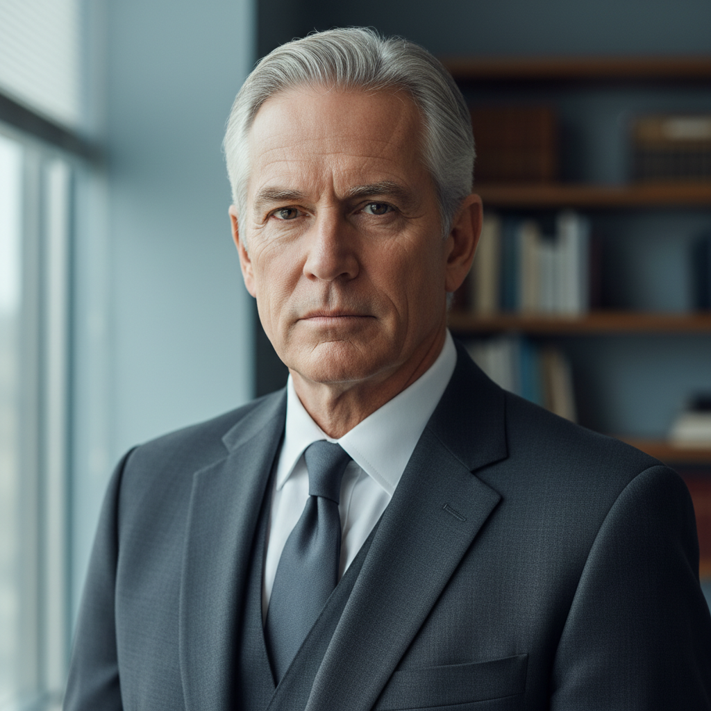 Professional headshot of middle-aged man with serious expression
