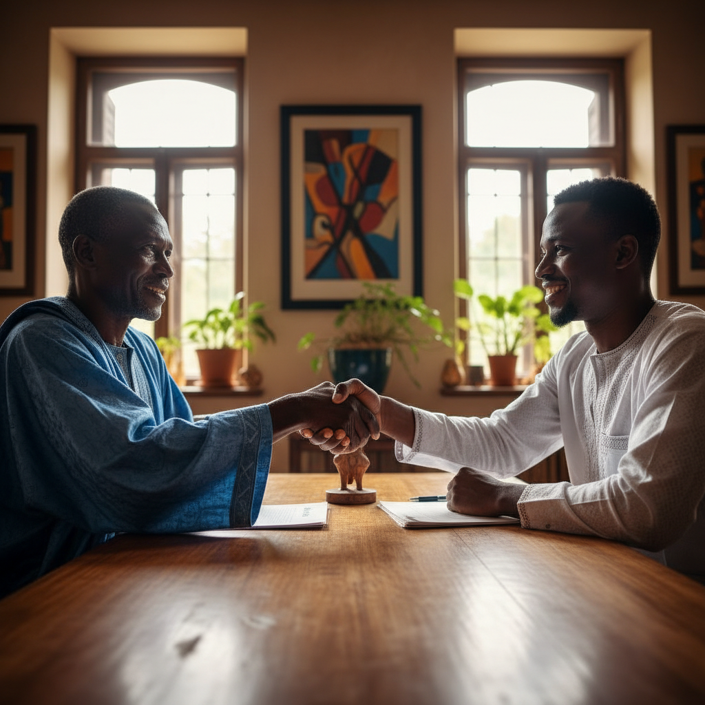 African diplomats shaking hands at a peace conference