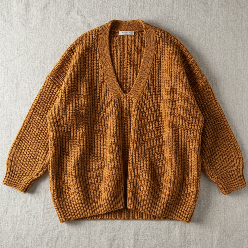 Cinnamon wrap cardigan warm spice tones oversized open-front cozy drape