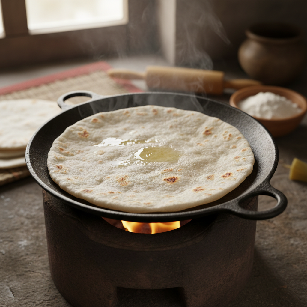 Jowar Bhakri, vegetarian Indian dish, warm food photography