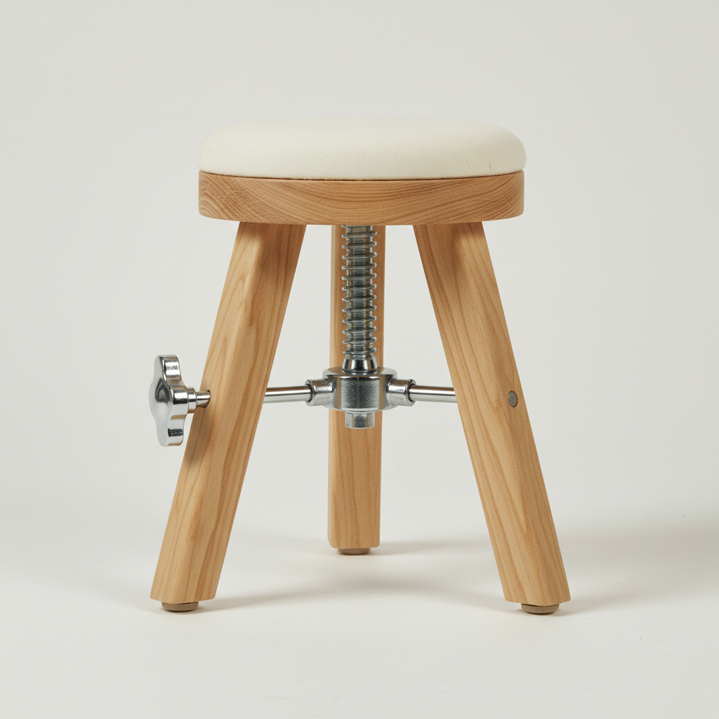 Adjustable child drum stool in natural wood finish