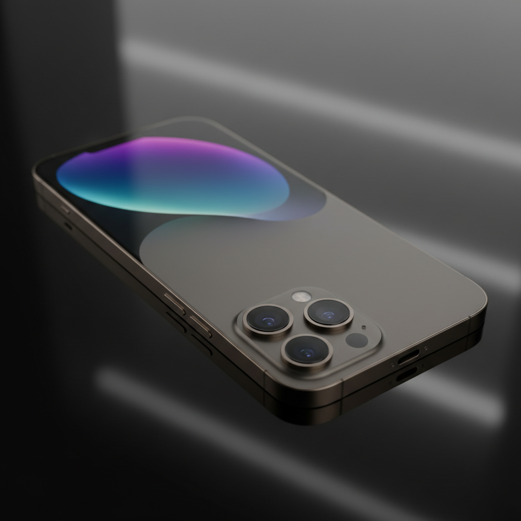 Black iPhone 15 Pro Max displayed on white background