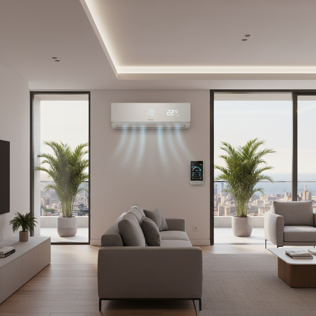 Sistema de climatización moderna con aire acondicionado eficiente en vivienda contemporánea de Barcelona