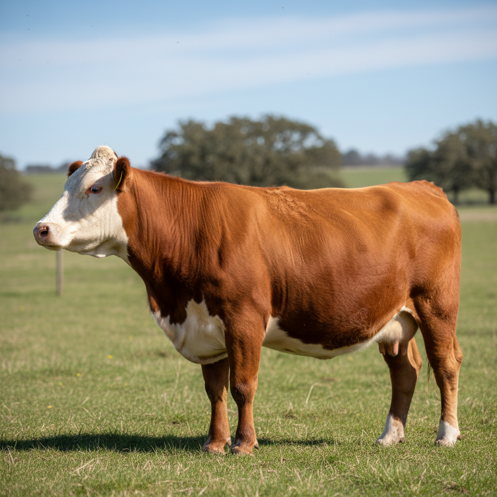 Brown white dairy cow in pasture