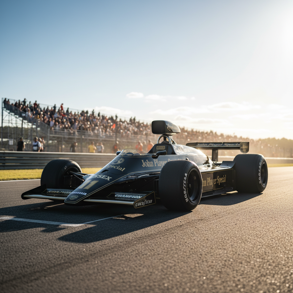 Lotus Formula 1 car black gold John Player Special livery — Lotus 79 ground effect pioneer vintage racing