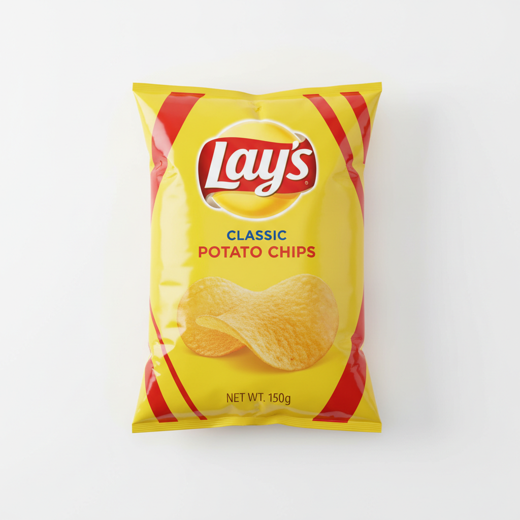 Lays classic salted potato chips in a yellow bag