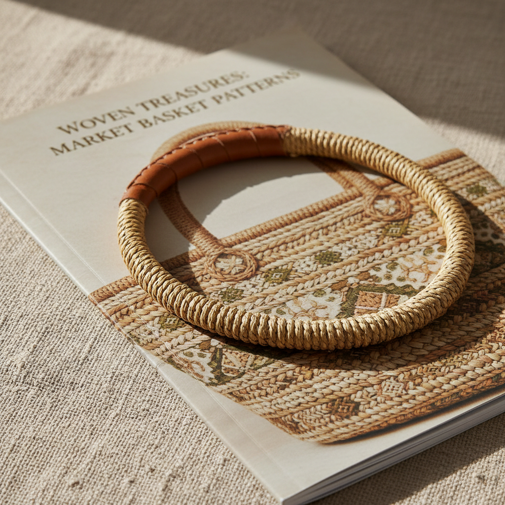 Market basket pattern booklet with woven tote handle detail close-up