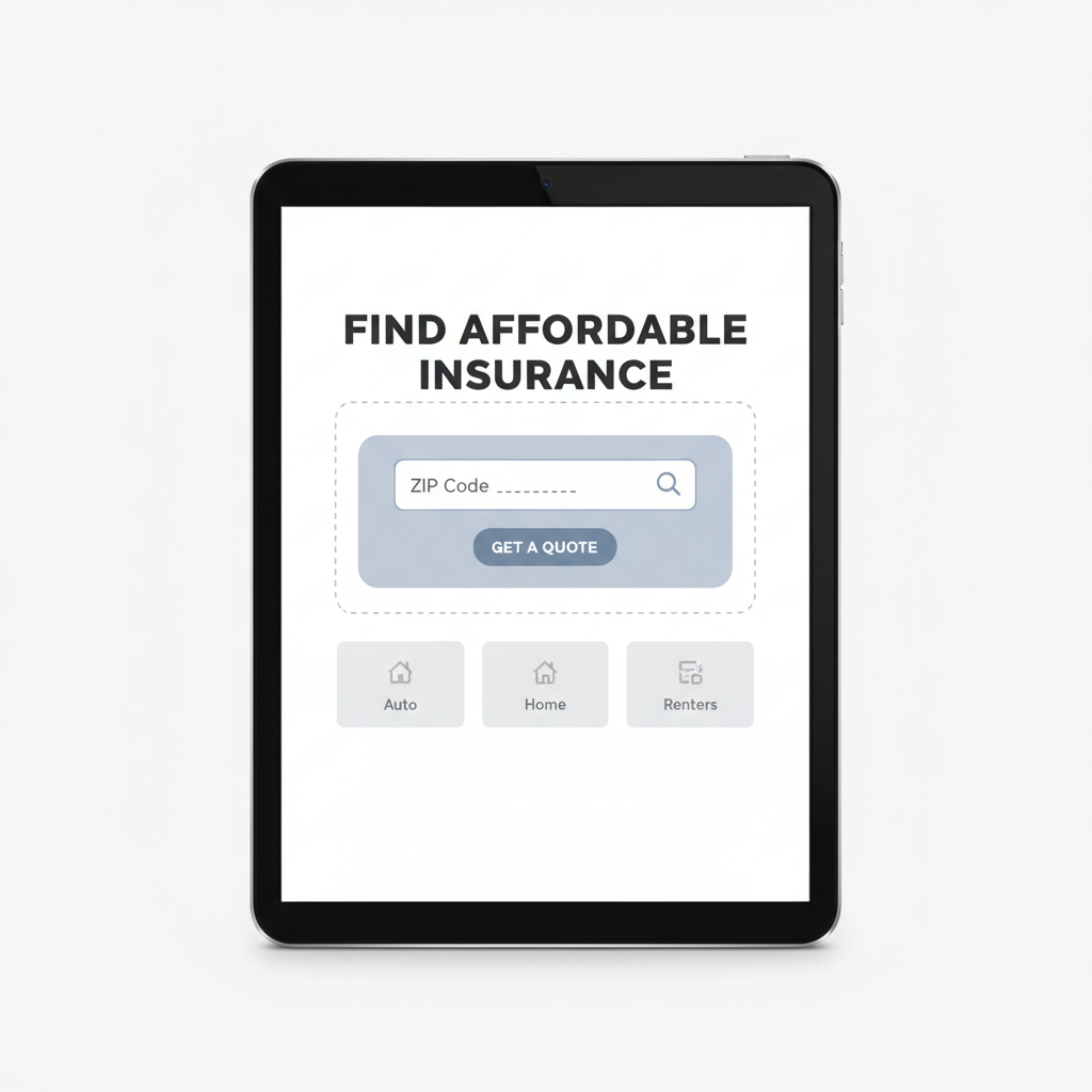 Insurance quote flow wireframe showing simplified ZIP code entry hero