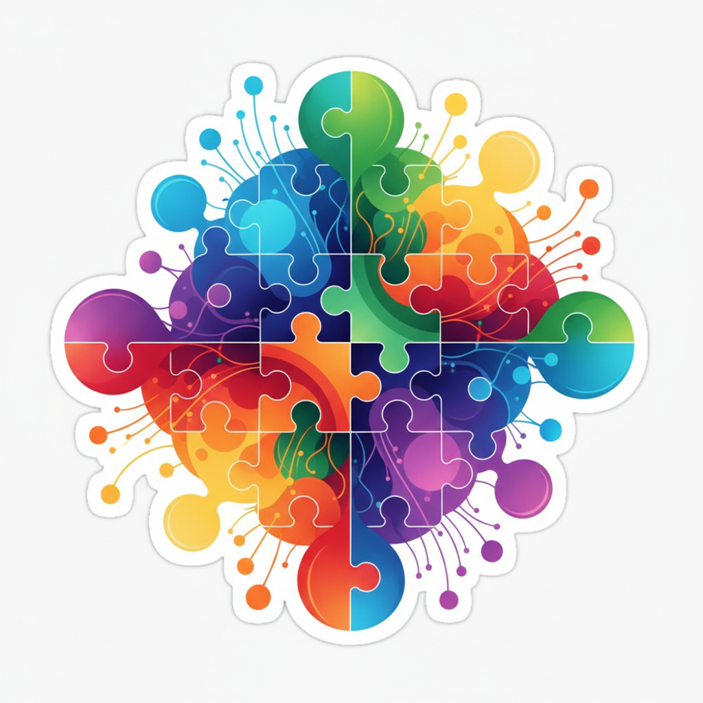 Abstract colorful puzzle pieces forming a time clock pattern