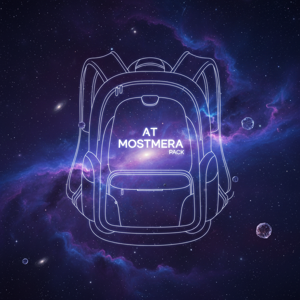 Space themed backpack with galaxy pattern glowing in a dark room