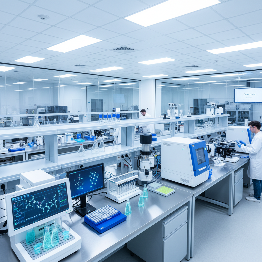 Biomedical researcher conducting Genomics study in modern laboratory setting