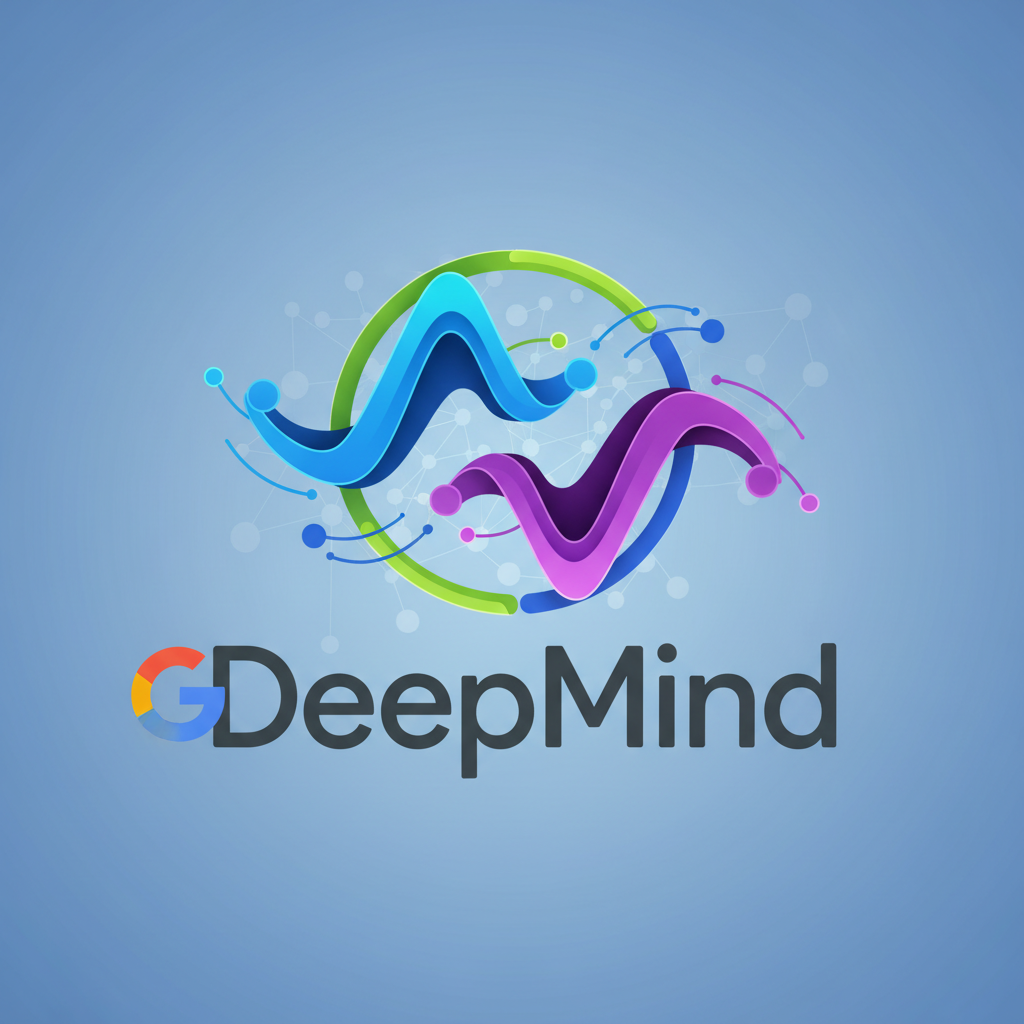 Google DeepMind logo with abstract AI visualization showing competing model performance