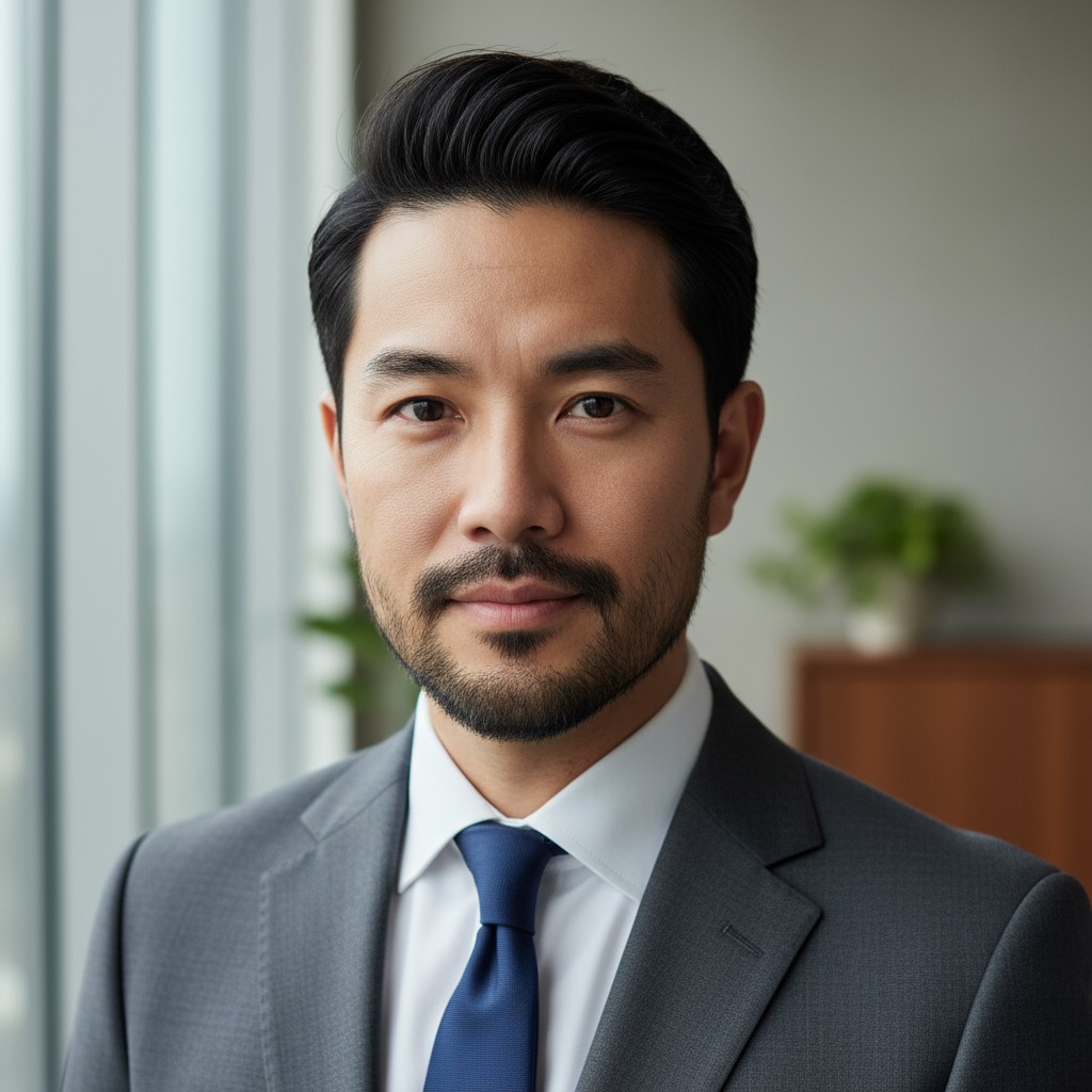 Portrait of a Japanese American man in professional attire