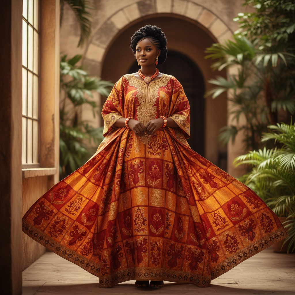 Elegant Zimbabwean woman at outdoor event, natural warm light
