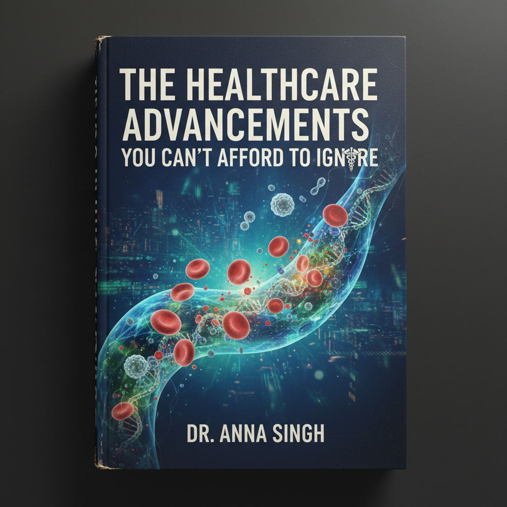 Cover of a book titled "The Healthcare Advancements You Can't Afford To Ignore," featuring an illustration of blood cells inside a vessel