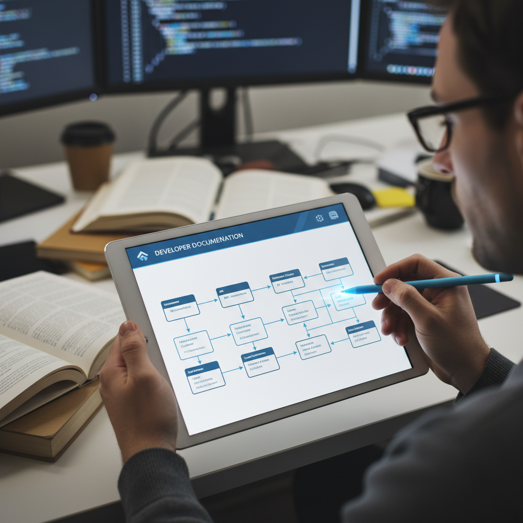 Architecture diagram being drawn on tablet for developer documentation