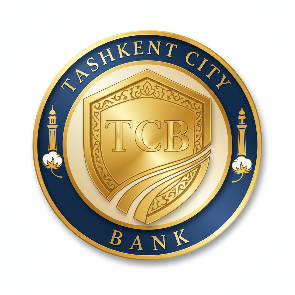 Логотип Tashkent City Bank - золотой щит с инициалами TCB