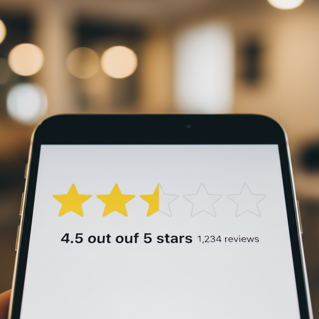Five star rating display on smartphone screen