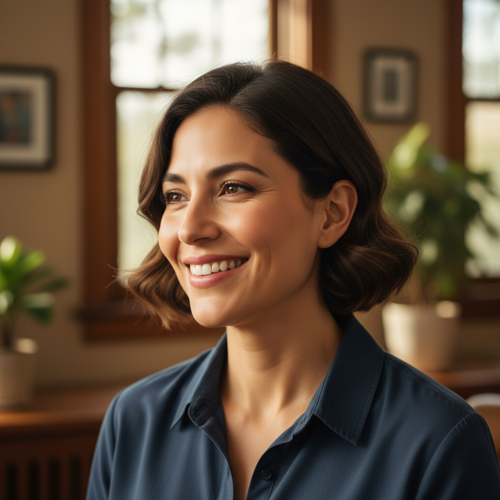 Portrait of Anna Miller, satisfied client