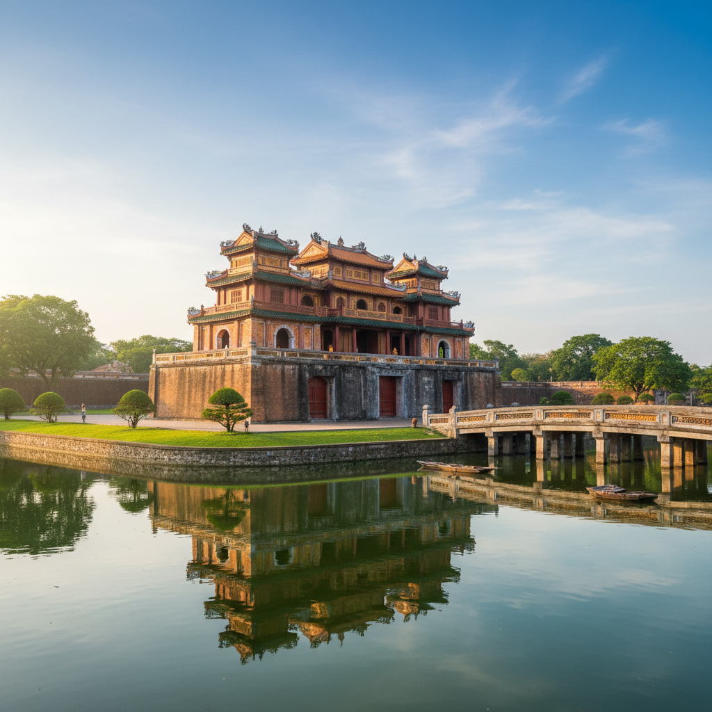 Imperial Citadel of Hue with moat and walls Vietnam