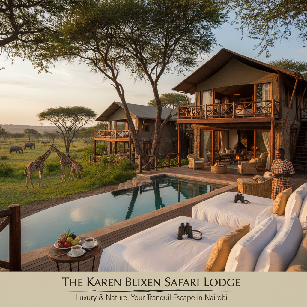Private villa with infinity pool overlooking bush with elephant herd in background
