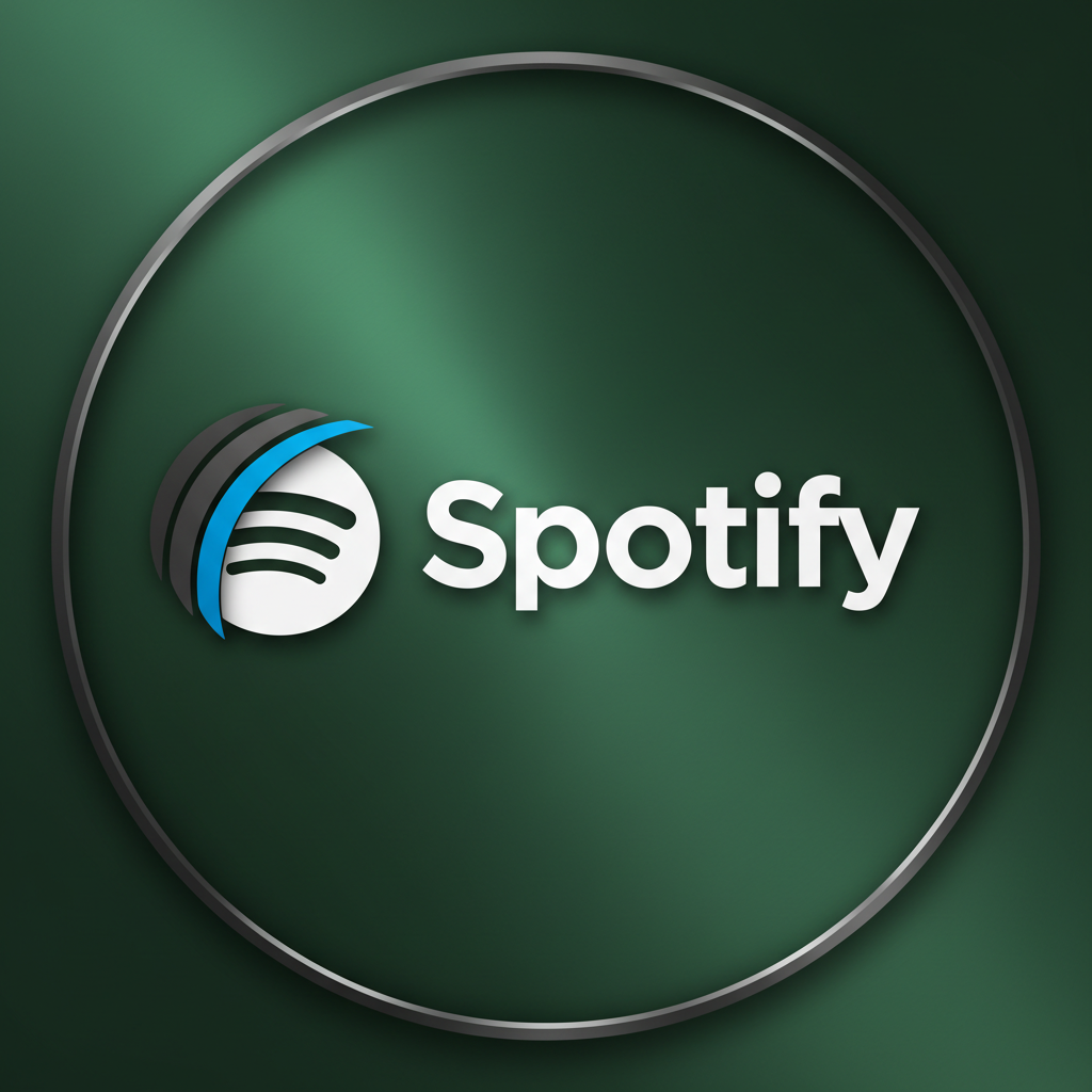 Green Spotify logo on dark background with headphones