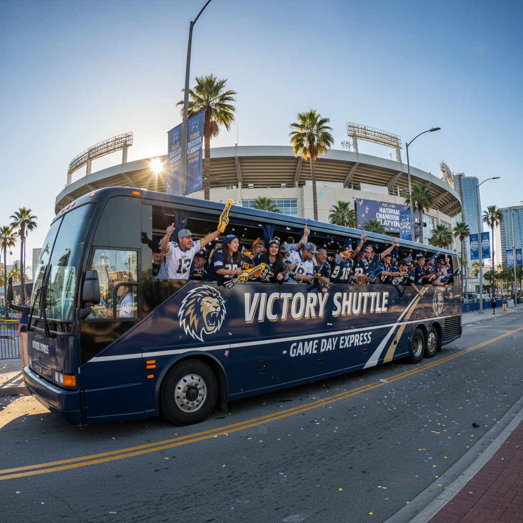 Charter bus transportation for sporting event fans, group shuttle to stadium for game day