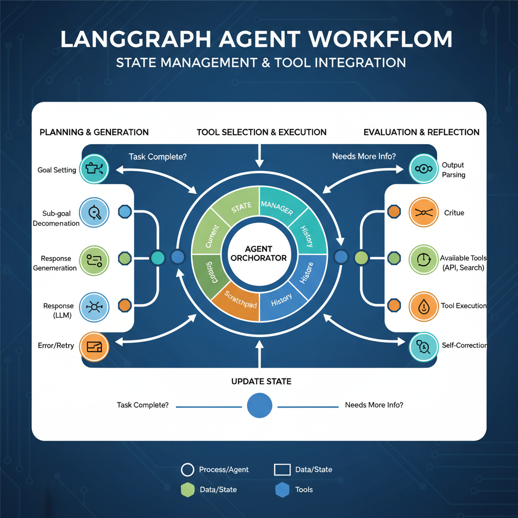 LangGraph agent workflow diagram with state management and tool integration