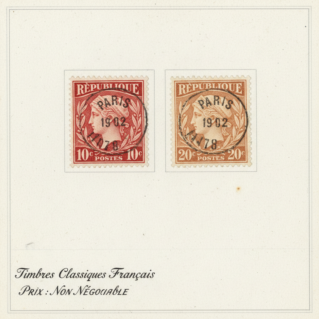 Classic red and cream French stamp pair mounted on white exhibition page