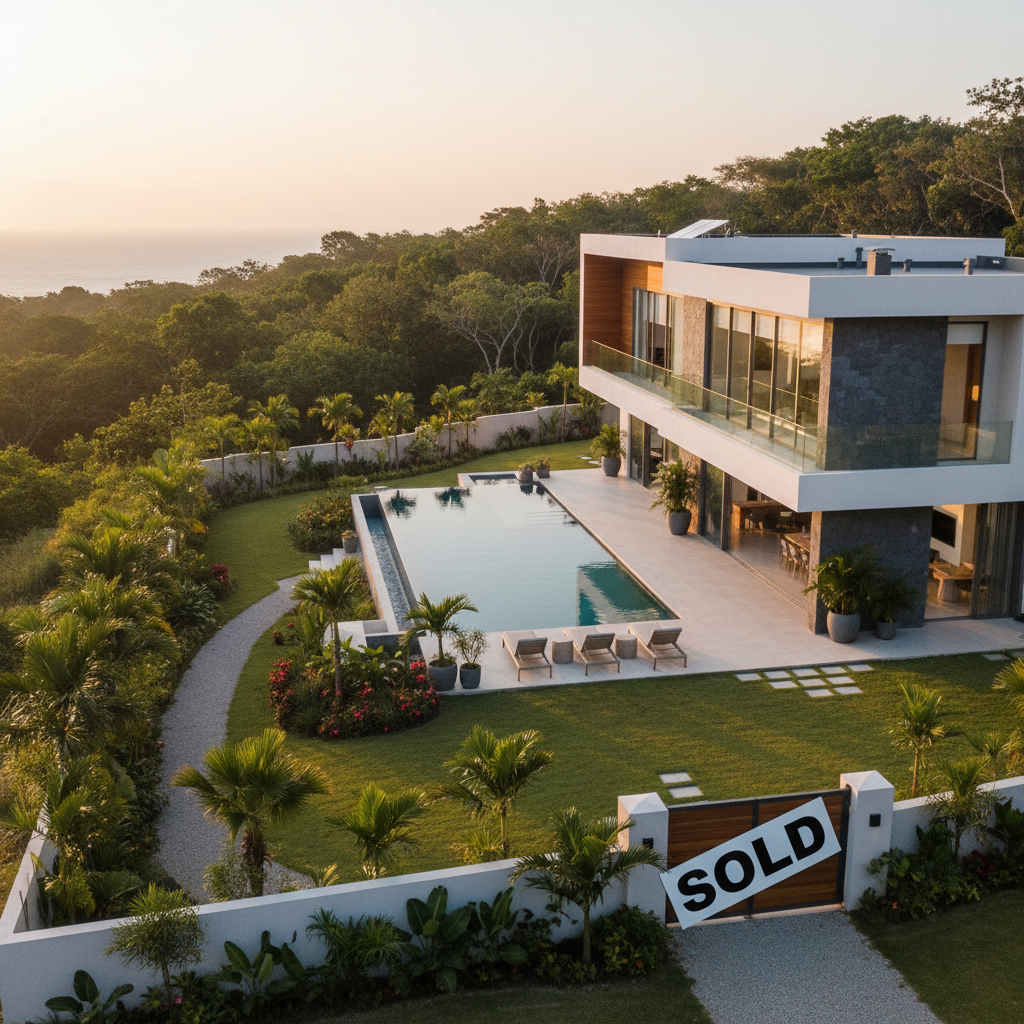 Villa moderna vendida en Santa Tecla con piscina y jardín amplio