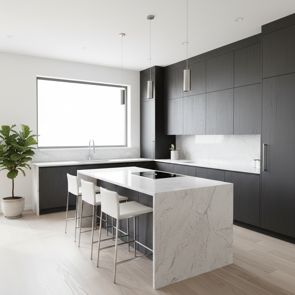 Modern kitchen with granite countertops and premium modular cabinets