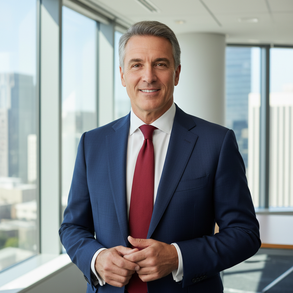 American male operations director in business casual attire smiling at camera
