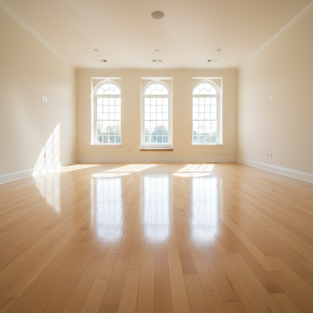 Empty house interior after complete whole-home junk removal, clean floors, bright natural light