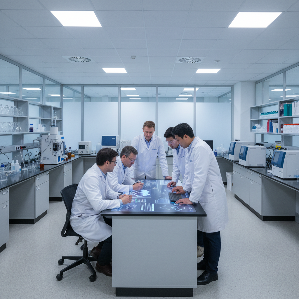 Modern pharmacy research laboratory with scientific equipment